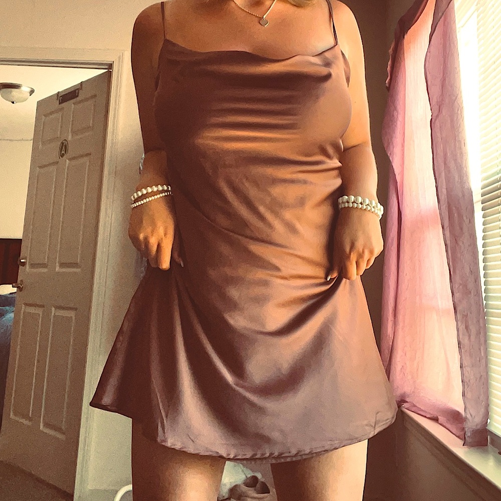 Brown Cowl Neck Open Back Dress - GARAGE